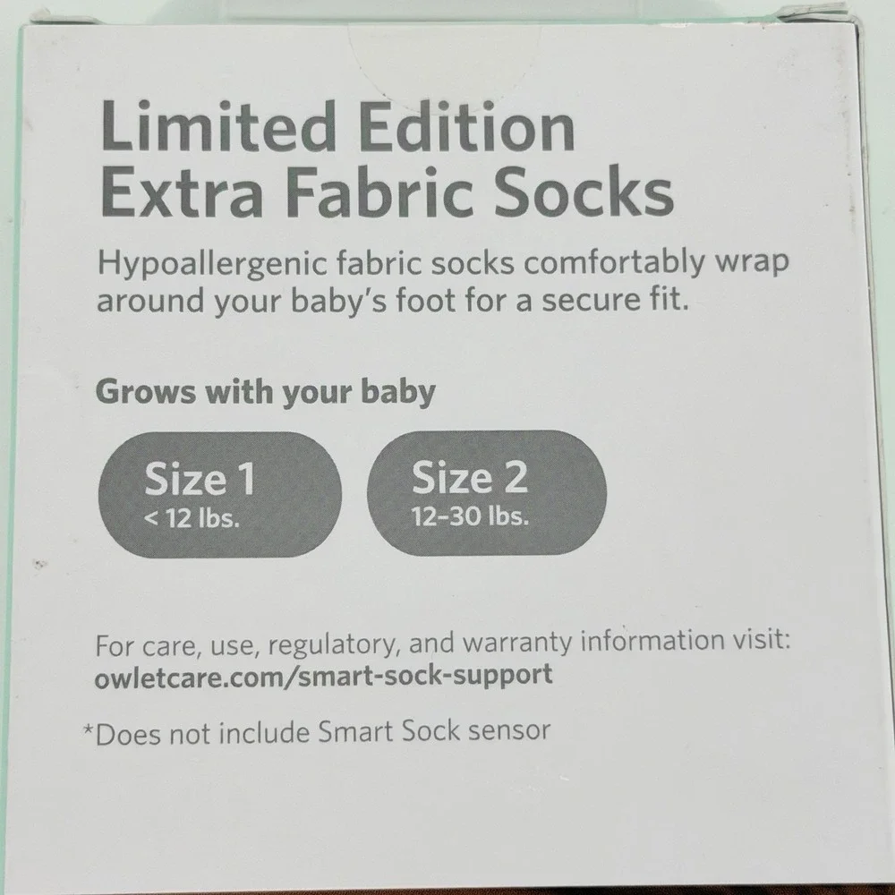 Owlet Limited Edition Extra Fabric Socks Smart Sock 3 Size 1 & 2 New